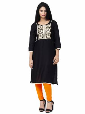 Ethnic Girls Black Rayon Kurta with Embroidery 1