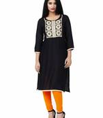 Ethnic Girls Black Rayon Kurta with Embroidery