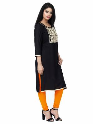 Ethnic Girls Black Rayon Kurta with Embroidery 2