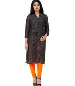 Ethnic Girls Printed Black Rayon Kurta