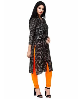Ethnic Girls Printed Black Rayon Kurta 2