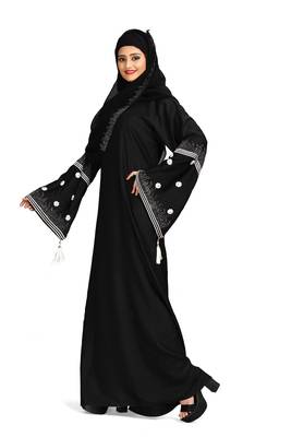 Khadija fashion, simple and sober lite weight burqa and small daisy flower sleeves for girls 3