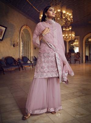 Light-baby-pink embroidered organza salwar 1