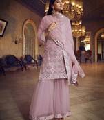 Light-baby-pink embroidered organza salwar