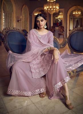 Light-baby-pink embroidered organza salwar 3