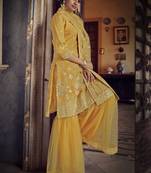Mustard embroidered organza salwar