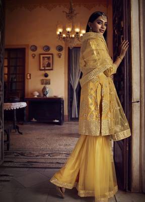 Mustard embroidered organza salwar 2