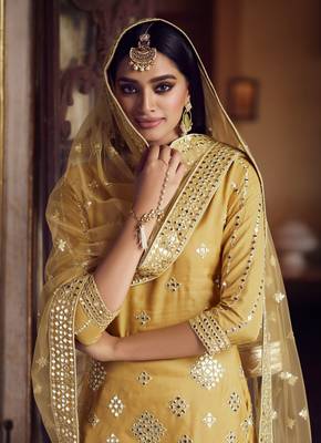 Mustard embroidered organza salwar 3