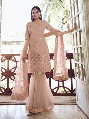 Light-peach embroidered organza salwar 1