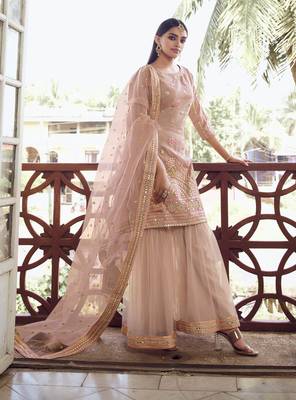 Light-peach embroidered organza salwar 2