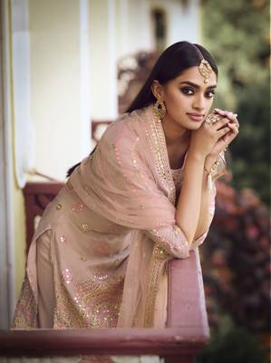 Light-peach embroidered organza salwar 3