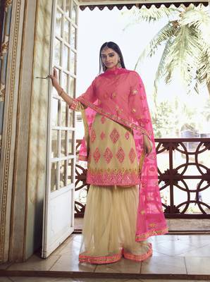 Beige embroidered organza salwar 1