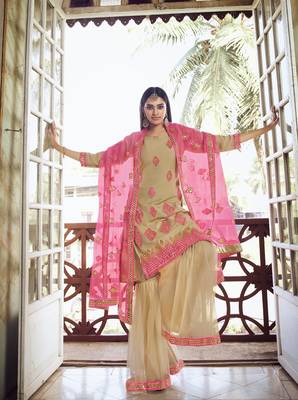 Beige embroidered organza salwar 2