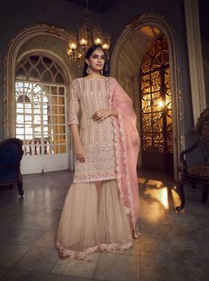 Peach embroidered organza salwar 1