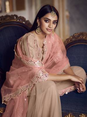 Peach embroidered organza salwar 2