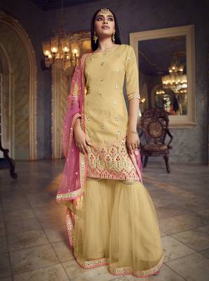 Beige embroidered organza salwar 1