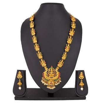 Fashions Traditional Lakshmi Wedding Jewellery Long Necklace  Set Temple  Jewellery for Women. 2