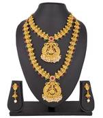 Fashions Traditional Lakshmi Wedding Jewellery Gold Plated Long Necklace Set Temple Jewellery for Women.
