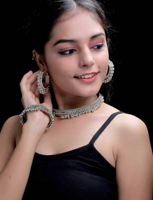 Fashion oxidized Choker Necklace Set Ghungroo with Earrings for Girls & Women. 1