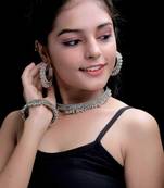 Fashion oxidized Choker Necklace Set Ghungroo with Earrings for Girls & Women.