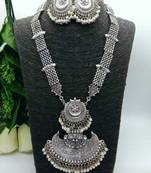 oxidized Antique Silver-Tone Divine Temple Traditional Jewellery Necklace Set for Women With Earring .
