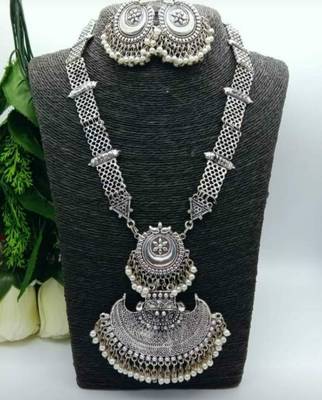 oxidized Antique Silver-Tone Divine Temple Traditional Jewellery Necklace Set for Women With Earring . 2