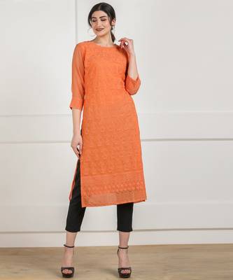 Peach embroidered georgette chikankari-kurtis 1