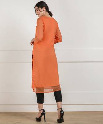 Peach embroidered georgette chikankari-kurtis 2
