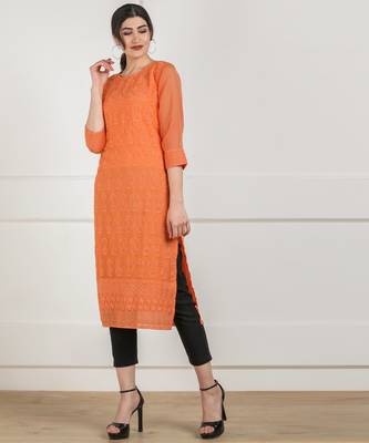Peach embroidered georgette chikankari-kurtis 3