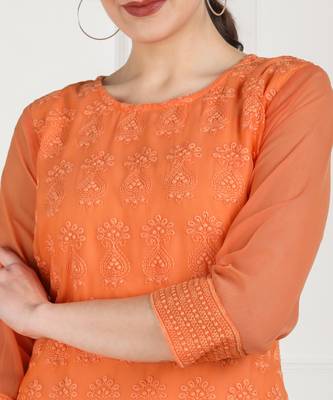 Peach embroidered georgette chikankari-kurtis 4