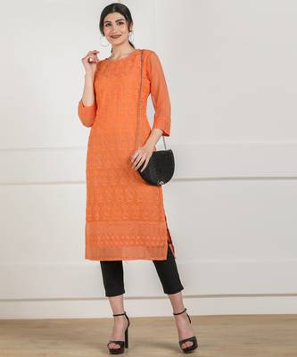 Peach embroidered georgette chikankari-kurtis 5