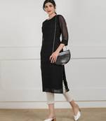 Black embroidered georgette chikankari-kurtis