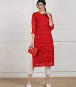 Red embroidered georgette chikankari-kurtis