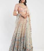 Attractive Peach sequins, dori and thread embroidered net Semi Stitched wedding Lehenga
