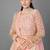 Peach embroidered net semi stitched wedding lehenga