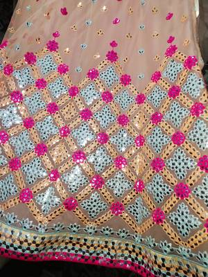 Attractive Peach sequins, dori and thread embroidered net Semi Stitched wedding Lehenga 4
