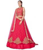 Glamorous Pink dori and thread embroidered net Semi Stitched wedding Lehenga