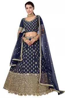 Navy blue zari and sequins embroidered art silk semi stitched lehenga choli for wedding
