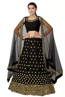 Black embroidered georgette semi stitched wedding lehenga