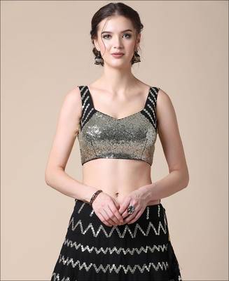 Mesmerizing Black zari and sequins embroidered with mirror work georgette Semi Stitched Lehenga choli for women 3