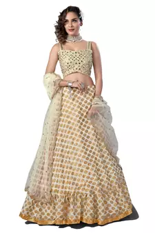 White embroidered viscose semi stitched wedding lehenga
