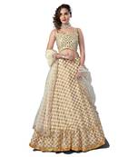 Graceful White Thread and zari with mirror work embroidered with mirror work viscose Semi Stitched wedding Lehenga