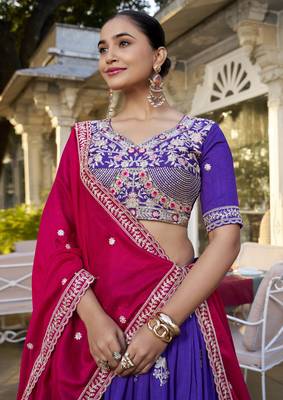Blue dori and sequins embroidered Vichitra Silk indian wedding stitched lehenga dress 3