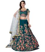 Engaging Rama green thread, dori and sequins embroidered satin Semi Stitched Party wear Lehenga choli