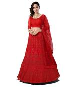 Engaging Red Dori and thread embroidered with stone work net Semi Stitched wedding Lehenga