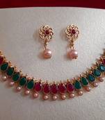 Exclusive Gold Plated Wedding Jewellery Multicolor Kundan white pearls With earring Set For Women