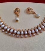 Exclusive Gold Plated Wedding Jewellery white pearls  White  Kundan Choker Necklace  with earrings Set For Women.