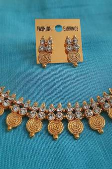 Necklace Gold Plated Long Temple Coin White Stone Traditional Fashion Jewellery Set for Women 