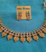 Necklace Gold Plated Long Temple Coin White Stone Traditional Fashion Jewellery Set for Women 