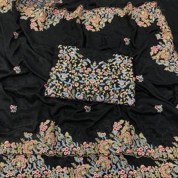 Black Embroidered Designer Soft Silk Zari Saree With Blouse 6